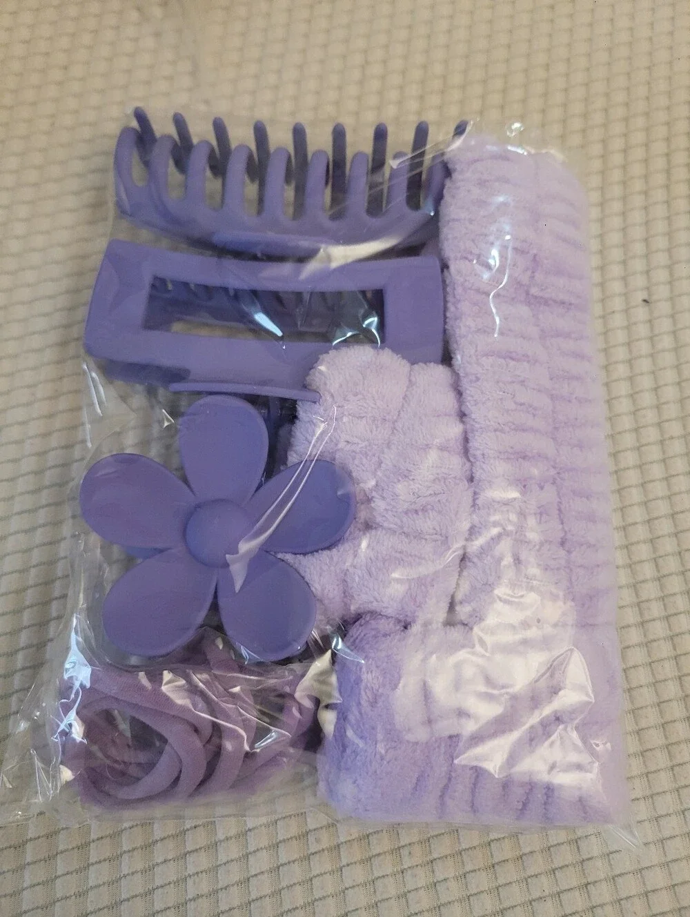 Lavender Hair Accessory Set - Flower Clip & Headband And Hair Ties